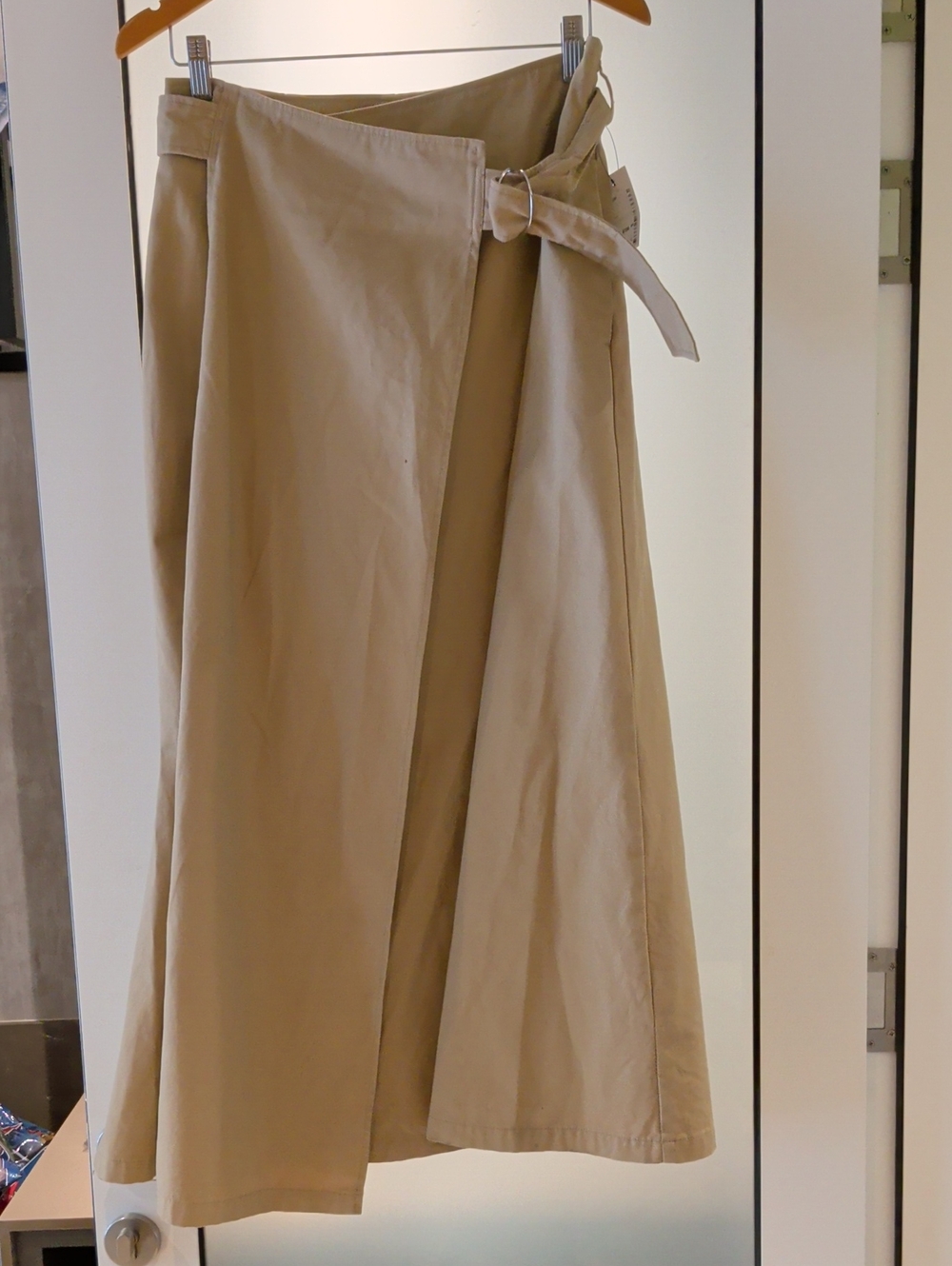 Women's Maxi Wrap Skirt in Beige with Tie Waist